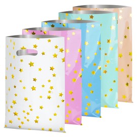 LEKOKO 50 Pcs Party Favors Bags, Cute Star Pattern Birthday Goodie Candy Bags, Plastic Party Gift Bag Bulk for Kids Birthday Baby Shower