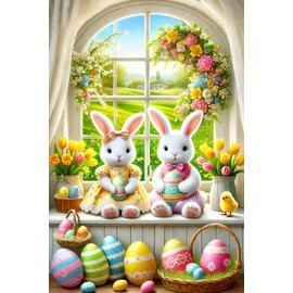 BlissYard Easter Window Cover Floral Crowns Bunny Easter Eggs Banner Photography Background Decorations for Easter Spring Window Floral Rabbit Easter Baby Shower Jesus Party Photo Props 31 x 47 inch