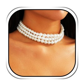 Handcess Pearl Necklace Beaded Layered Necklaces Pearl Choker Necklace for Women