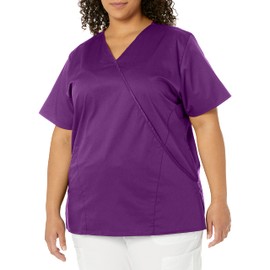 WonderWink Women's Wonderwork Mock Wrap Scrub Top, Eggplant, 4X-Large