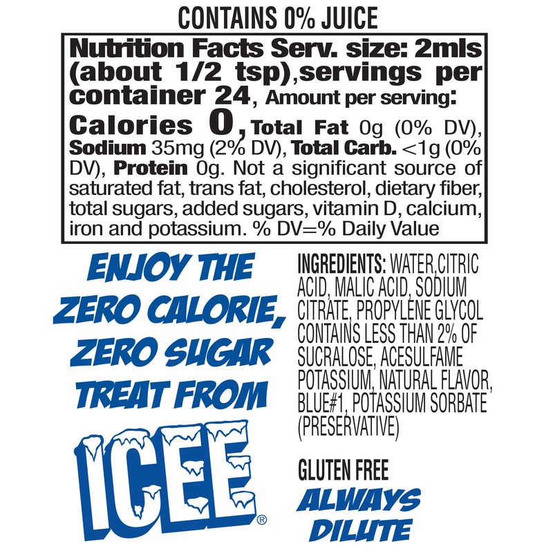 ICEE Zero Calorie Blue Raspberry Liquid Water Enhancer Drink Mix,