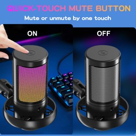 KingSom Gaming USB Microphone,Noise Cancellation Condenser Mic with Boom Arm,Podcast Microphones RGB Computer Mic,Streaming Microphone with Pop Filter, Mute Button,Gain for Recording,Discord,YouTube