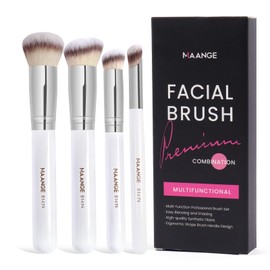 MAANGE Set de Brochas de Maquillaje 4 Piezas Brochas de Maquillaje Profesional Brocha para Base de Maquillaje con Caja de Regalo(Blanco)