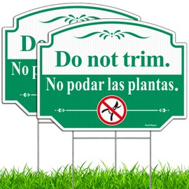 2Pack Do Not Trim Signs in English and Spanish, No Trim Sign, 12.6"x9.5" Double Sided Corrugated Plastic Do Not Trim Sign with Metal Stake, UV Protected, Fade &Weather Resistant, Easy to Install（Green）