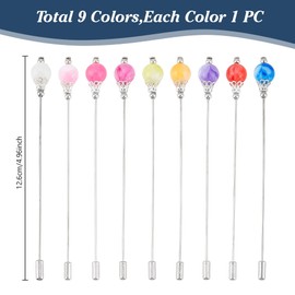 DELORIGIN Pack of 9 Hijab Needles with Safety Caps Scarf Pins Brooch Handmade Brass Scarf Pin Brooch Straight Head Hijab Accessories for Women Wedding Party Sewing