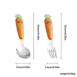 2-Piece Children's Cutlery Carrot Children's Cutlery Polished Stainless Steel Dishwasher Safe Christening Gifts Christening Gifts Children's Cutlery with Name Engraving 1 x Forks 1 x Dinner Spoon