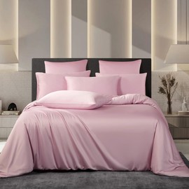 Gezu Bamboo Bed Linen 155 x 200 cm Pink Plain Duvet Cover Set Made of Organic Bamboo Tencel Bamboo Fibre Duvet Cover Softest and Cool Perfect for Skin Care Duvet Cover with Zip and 2 Pillowcases 80 x