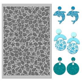 Arbuya Ocean Sea Shell Polymer Clay Texture Mat - Starfish Seashells Texture Sheet for Polymer Clay Jewelry Making, Earring Charms, DIY Craft Supplies