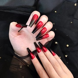 Jeweky Halloween Vampire Nail Tips Red Gothic Fake Nails Set for Women（24PCS）
