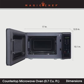 Magic Chef 0.9 Cubic Feet 900 Watt Stainless Countertop Microwave Oven for Compact Spaces with 6 Pre Programmed Cooking Modes, Black