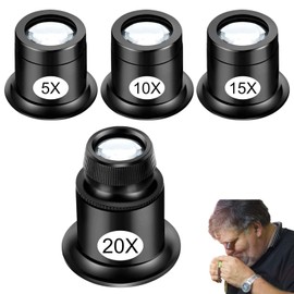 4PCS Jewellers Loupe Eye Loupe Magnifier Jewellers Loop Jewellers Magnifying Glass Watchmakers Eye Glass Professional Monocular Loupe Magnifie Watch Jewelry Experimental Repair Tool(5x 10x 15x 20x)