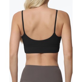 AugIris Padded Sports Bras for Women,Sleeveless Spaghetti Strap Square Neck Yoga Crop Top Black