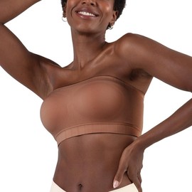 Truekind Wireless Strapless Bra, Bandeau Bra, Small to Plus Size Strapless Bras for Women, Tube Top Chocolate