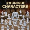 Path Gaming ダンジョンズ&ドラゴンズミニチュア用20個のユニークなファンタジー卓上ミニチュア28mmスケール 20種類のユニークなデザイン、バルク未塗装ミニチュア、D&Dミニチュアに最適