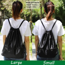 FenFang Gym Bag with Drawstring, Drawstring Bag, Sports Backpack, Large Gym Bag, Foldable, Drawstring Gym Bag, Sports Bag, Daypack, Daypack with Zip, Inner Pocket, Women and Men, black