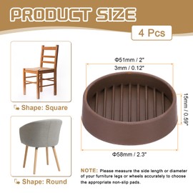 PATIKIL 2.3 Inch Rubber Furniture Pads, 4 Pack Non-Slip Furniture Coasters Round Anti Skid Caster Cups Furniture Feet Cup Floor Protectors for Bed Couch Stoppers, Brown
