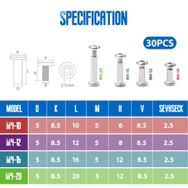 YFLeomry Pack of 30 Connection Screws M4 x 12 mm Including 30 Furniture Screws 30 Sleeve Screws Stainless Steel A2 V2A Cabinet Connector with Hex Key for Cabinets, Cabinets, Wood Bread