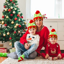 MGparty Christmas Hats Socks Winter LED Costume Light Up Beanie Knit Hat Crew Sock Holiday Party Favors for Adults Kids