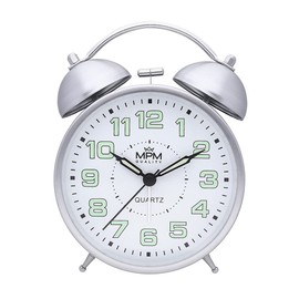 MPM Quality, Cooper Colour Alarm Clock, Silver, Retro Analogue Decoration, Luminising Numbers, Double Alarm, Vintage, Quartz Movement, Night Light Function, 150 x 110 x 53 mm