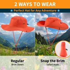 Magracy Wide Brim UV Protection Sun Hat for Men UPF 50+ Safari Hat Women Fishing Hiking Boonie Hat Chin Strap Orange
