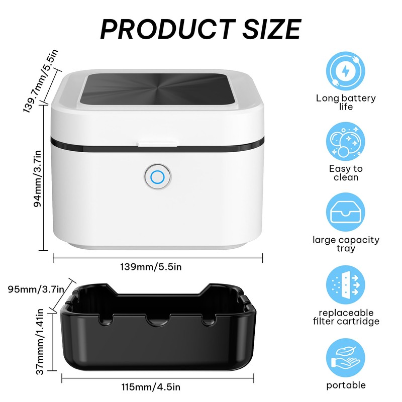 Smokeless Ashtray, Multifunctional Ashtray, Ash Purifier, HEPA Filter, USB Charging