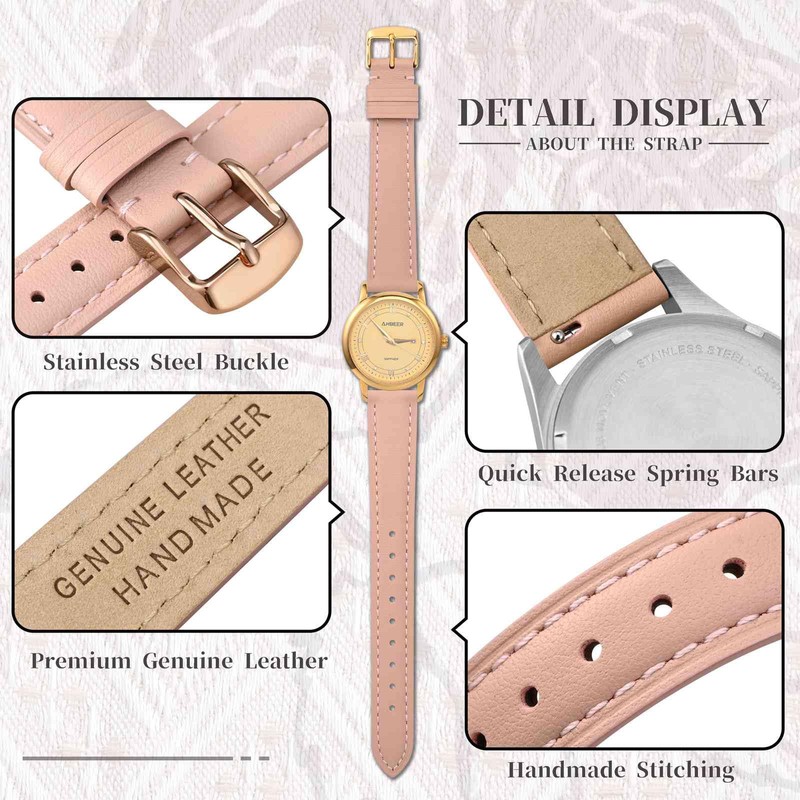 Anbeer 14mm Flat Thin Elegant Genuine Leather Watch Strap,Quick Release
