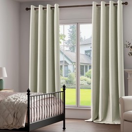 100% Blackout Linen Textured Curtains 84 Inch Length 2 Panels Set for Living Room, Bedroom, Light Weight Curtains with Grommets Top, Full Blackout Curtains Privacy Protection, Beige, 52" W x 84" L