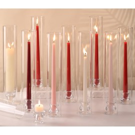 Volens Hurricane Glass Candle Holders - Set of 12 Candlestick Holders for Taper Candles with Windproof Cylinder Covers 14" Tall Clear Glass Chimney Cover for Wedding Table Centerpiece Fall Home Decor