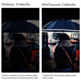 MINYUOCOM UPF 50+ Travel Reverse Folding Umbrella Windproof 99% UV Protection Automatic Compact Portable Umbrellas Reflective Safety Strip Umbrella Black MYS7137B