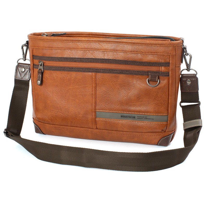 Mustache JTZ-4156 Men's Shoulder Bag, A4 Storage, Synthetic Leather, Camel