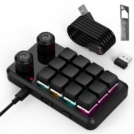 Macro Pad Macro Keyboard Programmable Keypad Customized 12-Key Mini Mechanical Gaming Keyboard One Handed Keyboard RGB OSU Micro Keyboard Macropad Knob Wireless Receiver&Type C 1m Cable(Black)