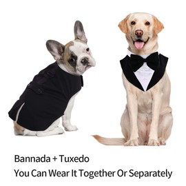 IDOMIK Dog Tuxedo for Small Medium Large Doggie, Detachable Dog Formal Wedding Suit with Tuxedo Vest & Bow Ties Collar & Bandana Scarf Set, Wedding Attire Shirt for Birthday Party Costume