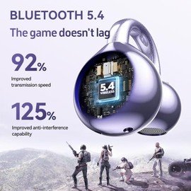 LONGLIV Auriculares Bluetooth Abiertos, Auriculares de Conducción ósea, Auriculares Deportivos con Clip para la Oreja, Smart Touch, Llamadas Estéreo HD con Cancelación de Ruido (Morado)