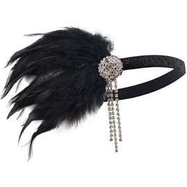 DRESHOW 1920s Flapper Accessories Set Women's Costume Gatsby Feather Long Necklace Gloves Headband Sparkling Earrings, 6 Pcs Set 3-7
