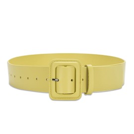 LumiSyne Women's Wide Leather Belt Classic Plain Large Square Buckle Women Waist Belt Vintage Cinch Belt High Waist Wide Belt for Dress Shirt Jumpsuit Coat, lemon yellow