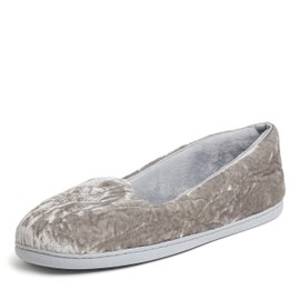 Dearfoams Women's Rebecca Lightweight Cozy Memory Foam Closed Back Slipper with Wide Widths, Sleet Crushed Velvet, 7-8