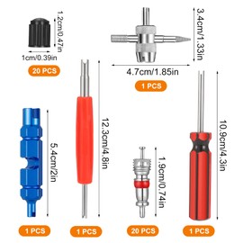 FRIUSATE 44 Pcs Tyre Valve Core Removal Tool Tyre Valve Repair for Bike Car 20 Pcs Valve Cores 20 Pcs Valve Caps 4-Way Valve Tool Dual & Single Head Valve Core Remover