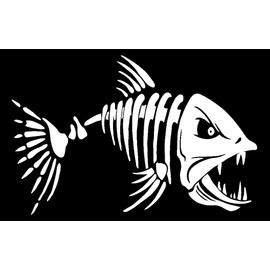 Fish Skeleton Fish Bones Skull Auto Car Boat Bumper Window Wall Decal Sticker Vinyl (White, 10")