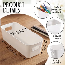 48 Pcs Plastic Storage Bins Basket with Handles, 10.6x3.9x3.5 Inch Narrow Storage Bin Pencil Socks Organizer Pantry Containers for Home Cupboard Kitchen Bathroom Office Pantry Organization