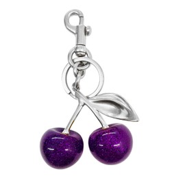Qiansail Cherry Bag Charm Purse Charms, Cute Cherry Keychain Purse Accessories Gifts for Women Birthday Christmas (Silver Clip-Purple)