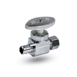 Midline Valve 72512QS-OM Water Supply Stop Valve with Multi-Turn Wheel; Straight Shut-off for Toilet, Sink, Dishwasher, Heater; 1/2 in. PEX B x 3/8 in. O.D. COMP; Chrome Plated Brass