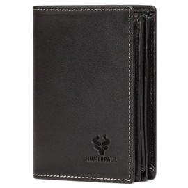 HUMERPAUL Wallets for Men, Genuine Leather RFID Blocking Bifold Men's Wallet with ID Window & Credit Card Slots (Black)
