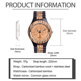 SUPBRO Wooden Watches Men's Watches Wooden Watch Wooden Watch for Men Analogue Watch Wooden Watch Quartz Movement with Wooden Strap, Brown, Vintage