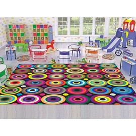 Circles Abstract Educational Colorful Area Rug for Kids Room or Children's Classroom Carpet, Playroom or Home Learning (5' 3" X 7' 5")