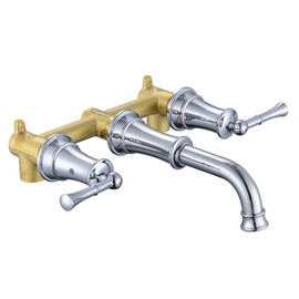 Polished Chrome Wall Mount Bathroom Sink Faucet, 360° Swivel Spout with Rough-in, Widespread Bathroom Faucets for Vanity, Vessel Sink, L2305-CP-ZZ