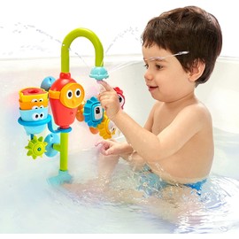 Yookidoo Bay Bath Toddler Toys (Ages 1-3) - 3 Stackable Cups, Spinning Gears, Hose & Spout for Water Play - Mold Free - Suction Cups Attach to Any Bath Tub or Shower - Spin N Sort Spout Pro