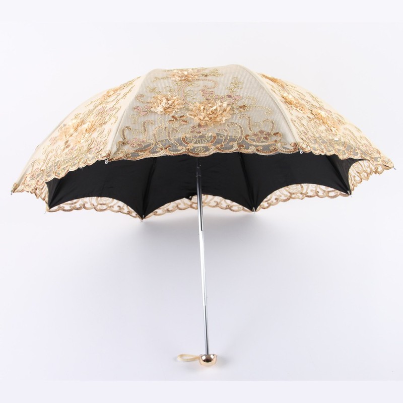 Honeystore Vintage Lace UV Sun Parasol Folding 3D Flower Embroidery