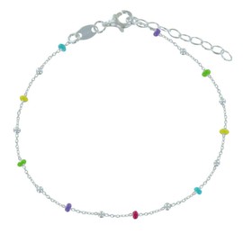 LES POULETTES BIJOUX - Sterling Silver Bracelet Rainbow Enamel Beads and Silver Beads, Sterling Silver