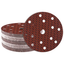 Pack of 50 Sandpaper 150 mm Velcro, 40/80/120/180/320 Grit 15 Hole, Red Sanding Discs Set for Random Orbital Sanders