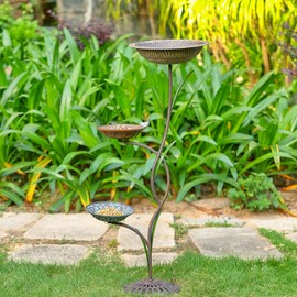 Bird Bath for Outside, Cast Iron Pedestal Bird Bath and Feeder, Metal Outdoor Birdbath Feeders with Detachable, Bird Bath Bird Feeder & Bird Bath Bowl for Garden Yard Decor
